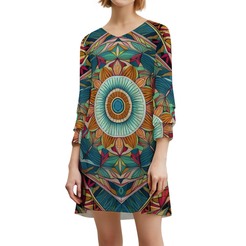 Lotus leaf sleeve dress Inkedjoy