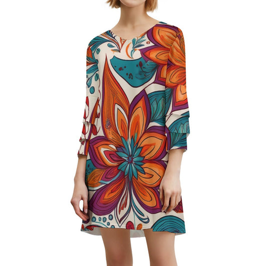 Lotus leaf sleeve dress Inkedjoy