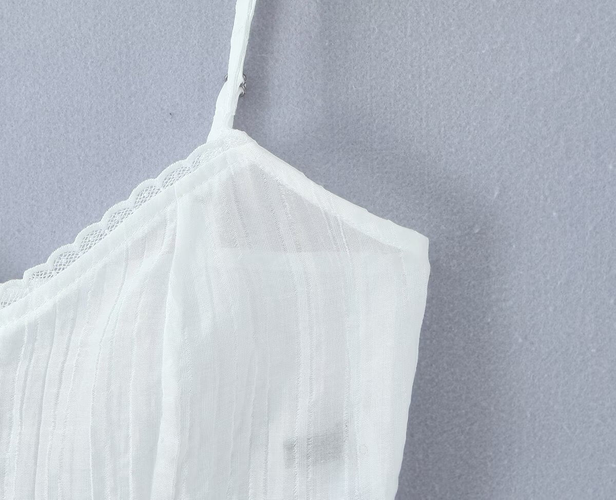 Single breasted lace trimmed crop top with exposed navel straps