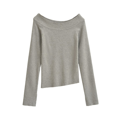 One line off shoulder slanted shoulder elastic slim fit top