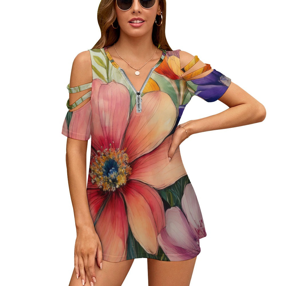 Zip Off Shoulder Top Inkedjoy