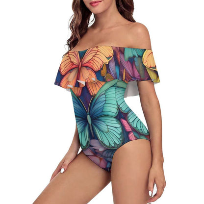 Off-Shoulder One-Piece Swimsuit Inkedjoy