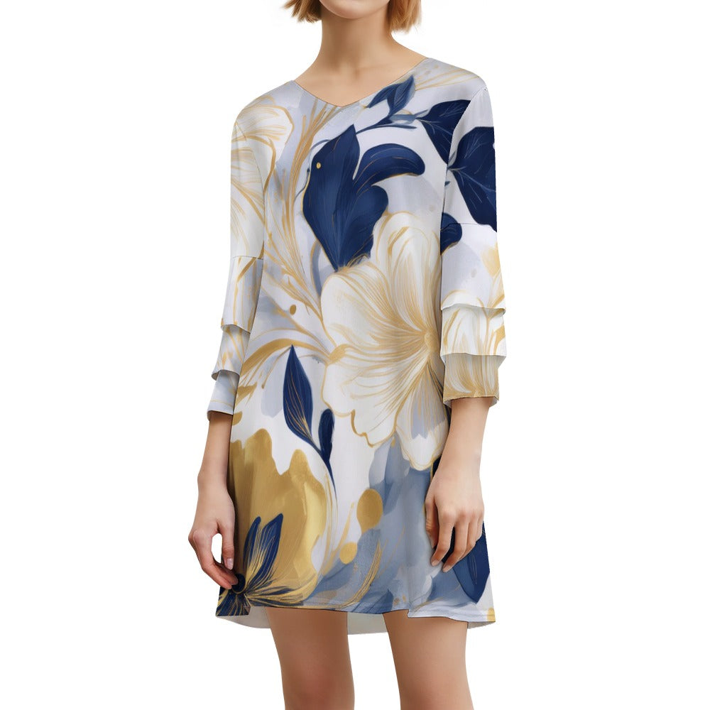 Lotus leaf sleeve dress Inkedjoy
