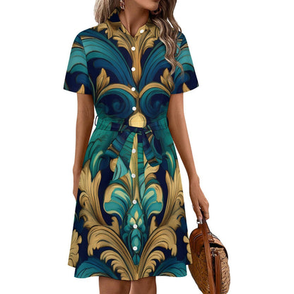 Short-sleeved collared dress Inkedjoy