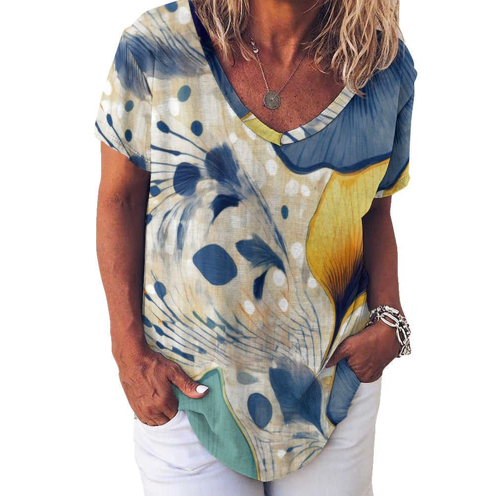 V Neck Short-sleeve Shirt Inkedjoy