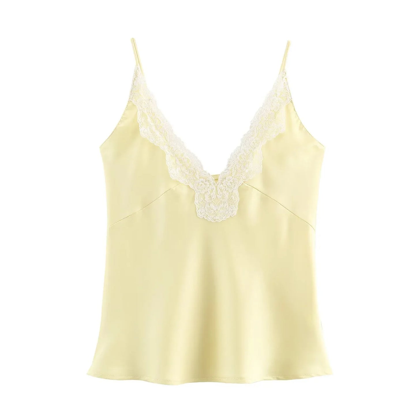 Lace Decorative Satin Texture Strap Top