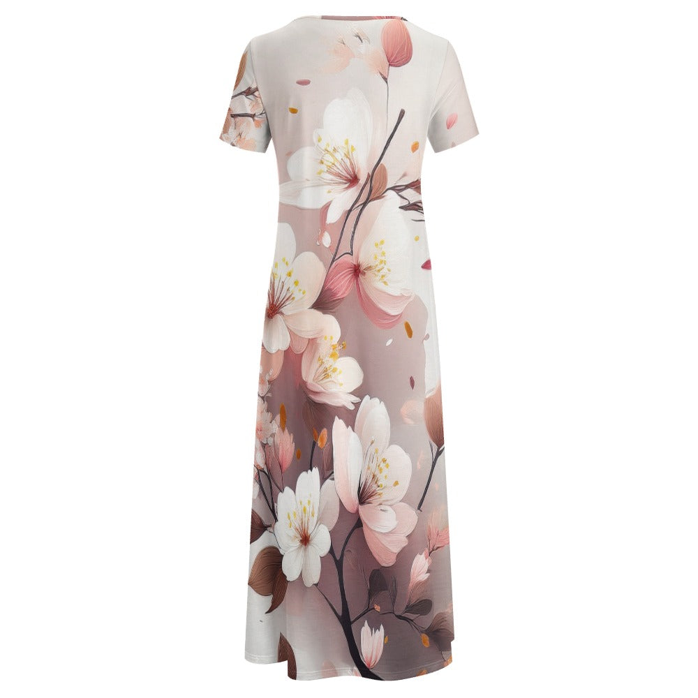 Flower Print Short Sleeve Dress (No Pockets) Inkedjoy