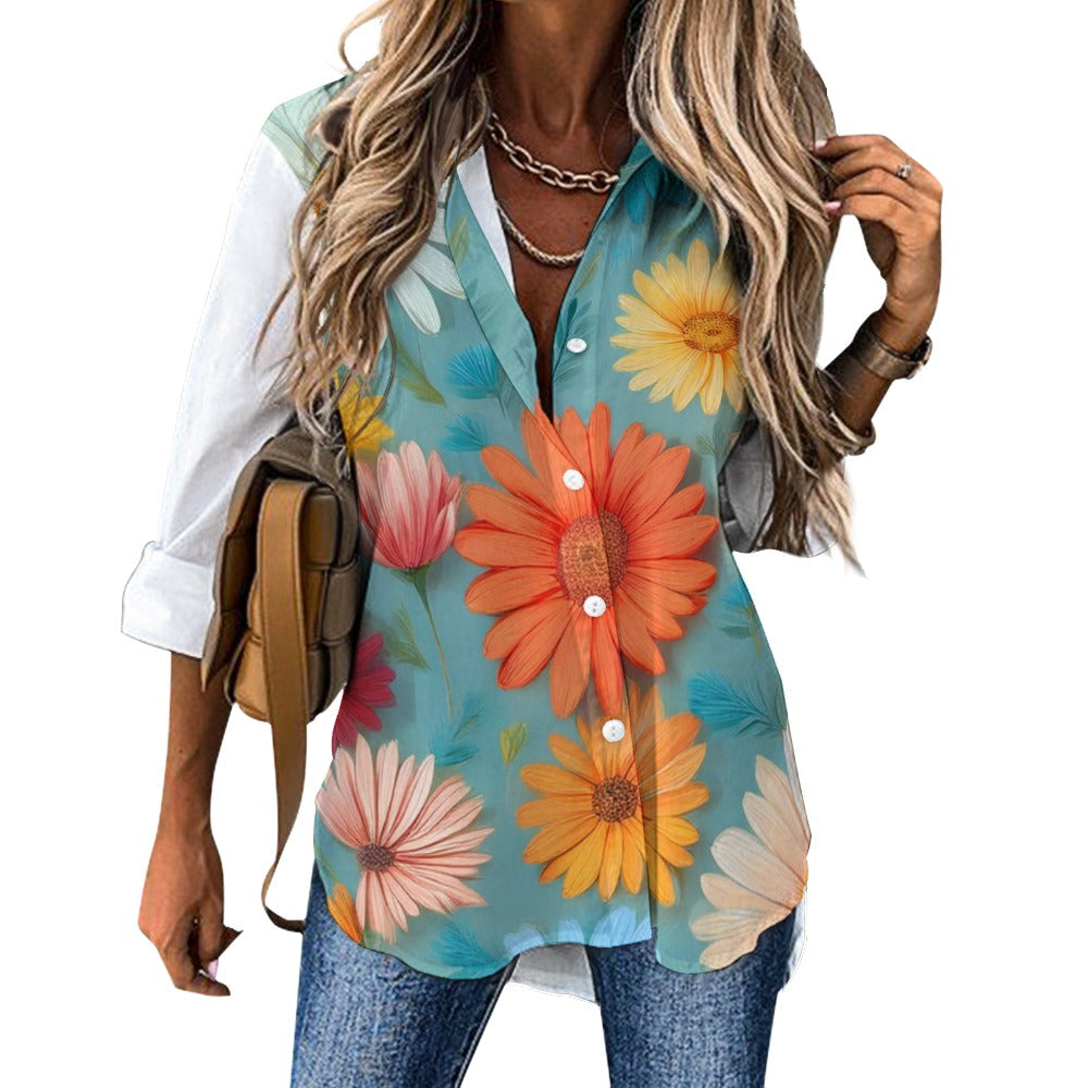 Daisy Print Irregular Hem Shirt Inkedjoy