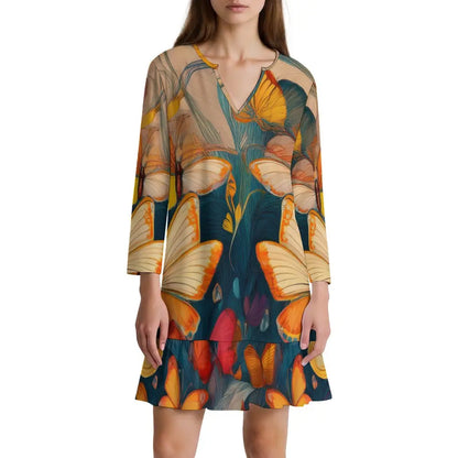 Long-Sleeved Buterfly Print Dress Inkedjoy