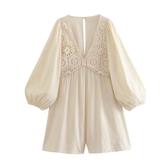 Style Crochet Spliced Cropped Casual Jumpsuit for Women