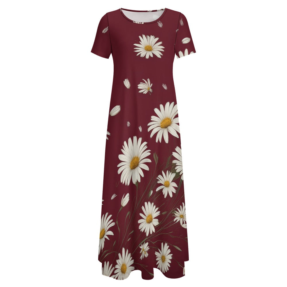 Daisy Round Neck Short Sleeve Dress (No Pockets) Inkedjoy