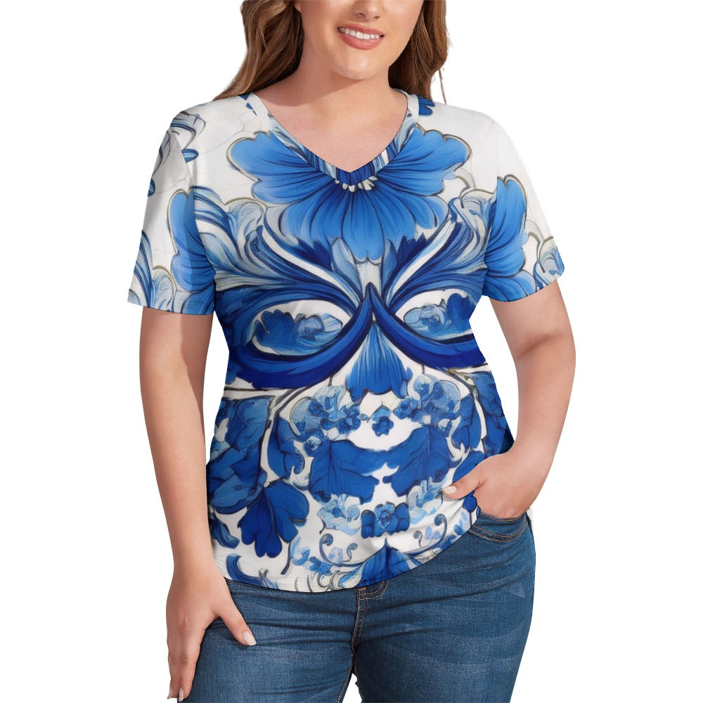 V Neck Short-sleeve Shirt Inkedjoy