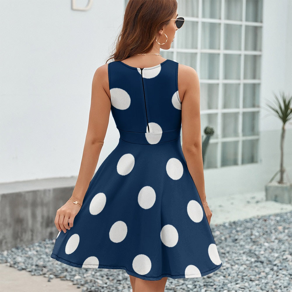 Sleeveless White Polka Dot Dress