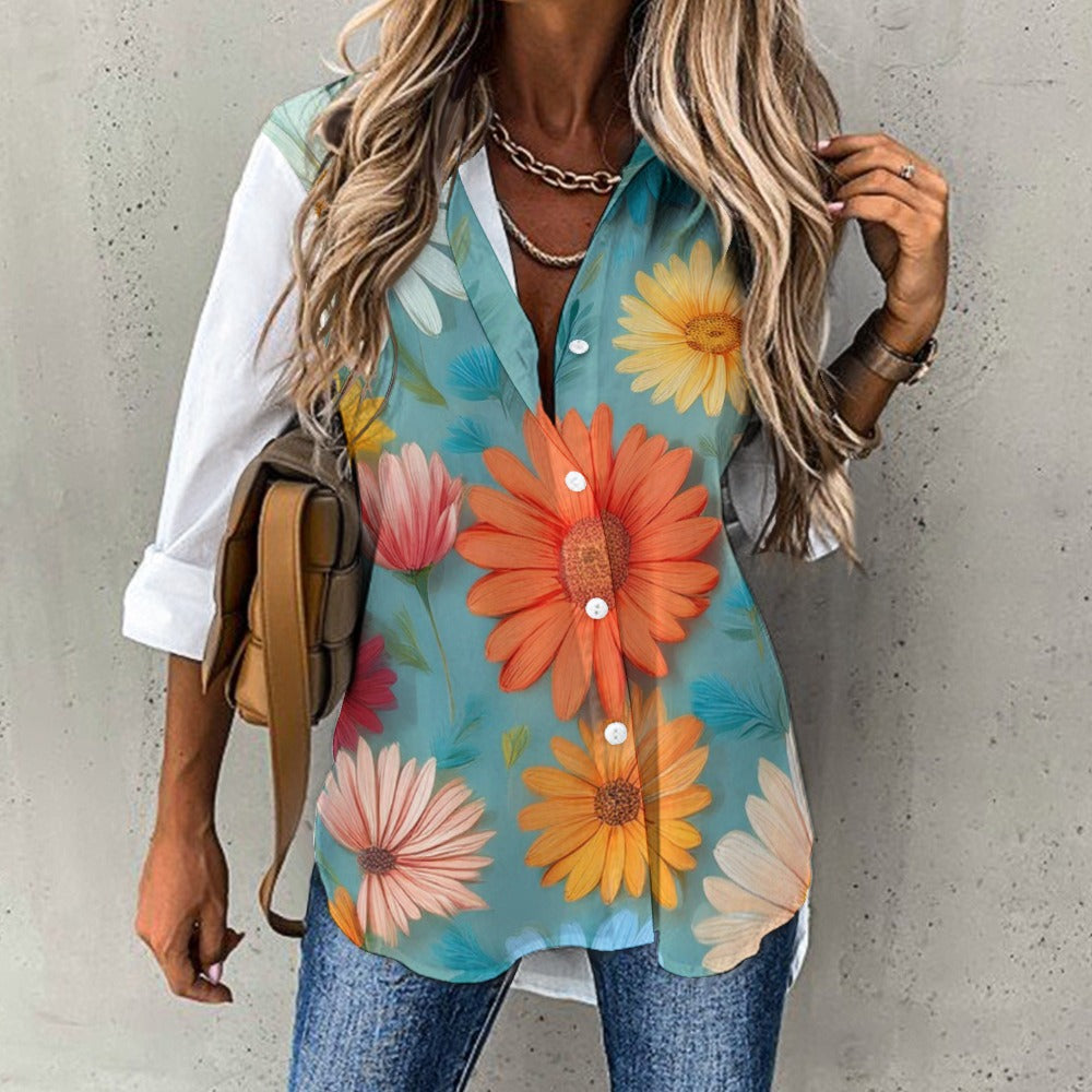 Daisy Print Irregular Hem Shirt Inkedjoy