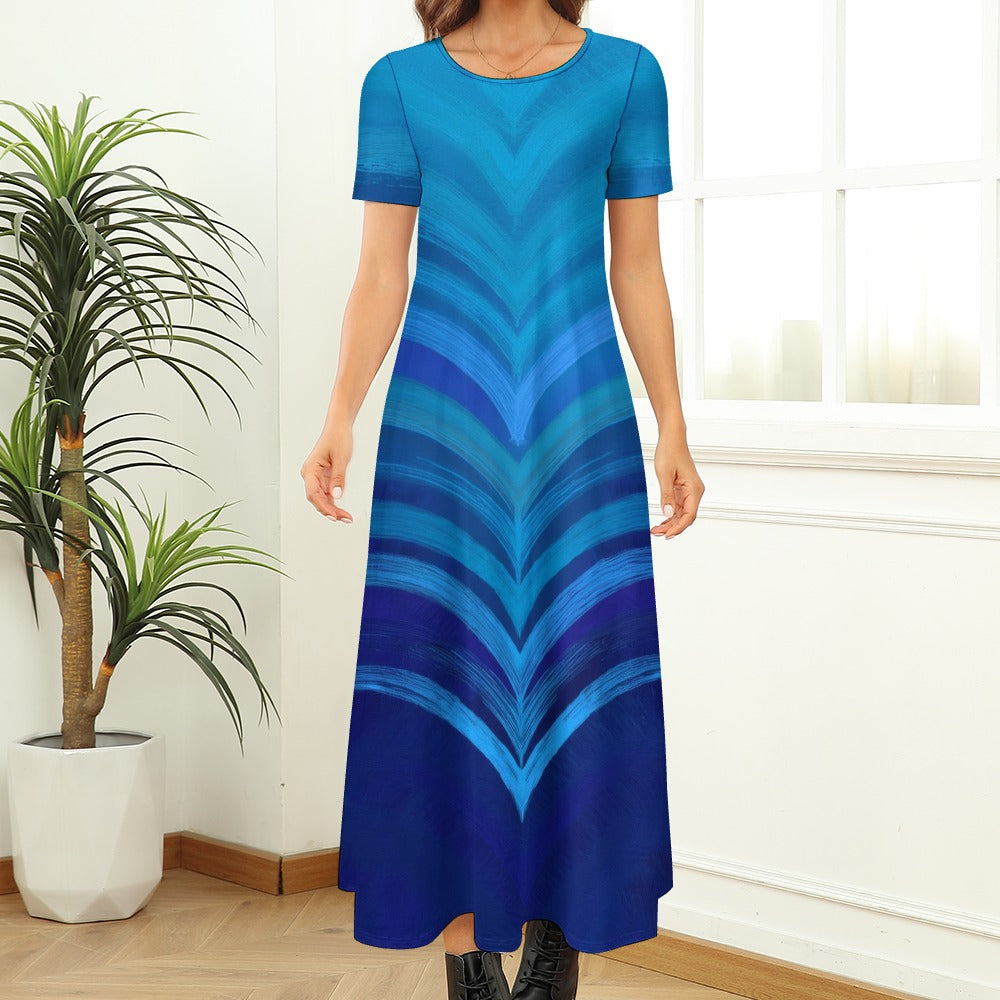 Blue Short Sleeve Dress (No Pockets) Inkedjoy