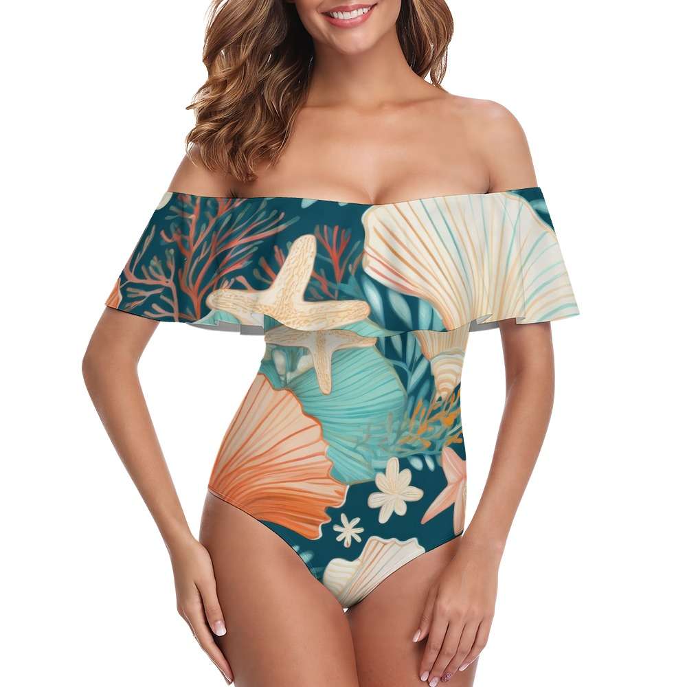 Off-Shoulder One-Piece Swimsuit Inkedjoy