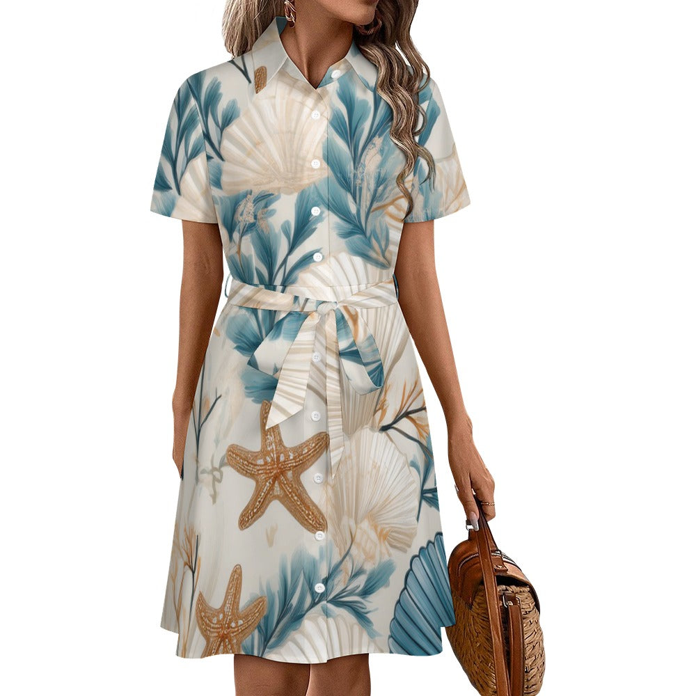 Short-sleeved collared dress Inkedjoy