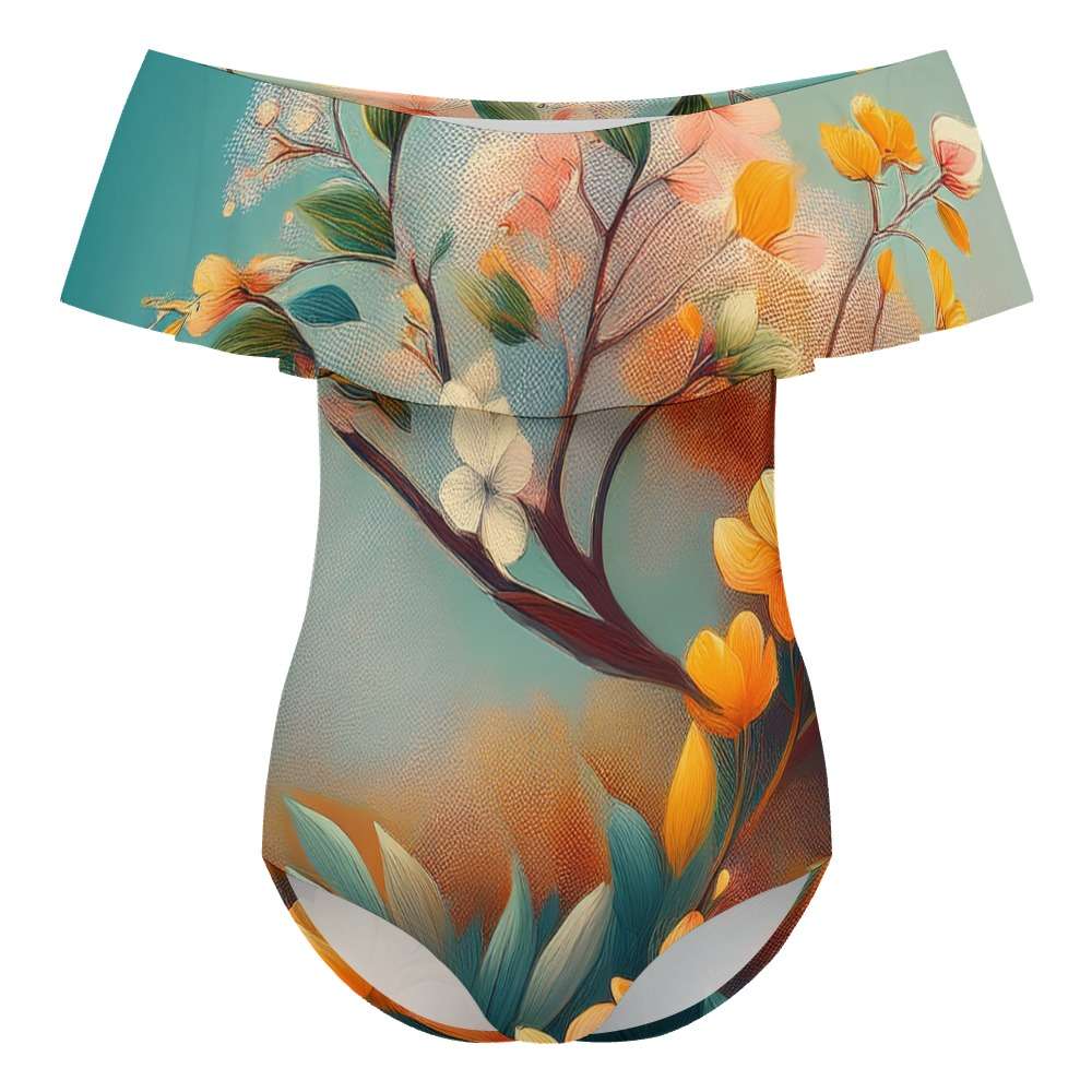 Off-Shoulder Ruffle One-Piece Swimsuit Inkedjoy