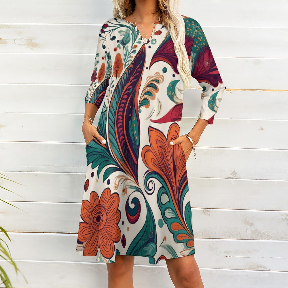 7-point sleeve dress Inkedjoy