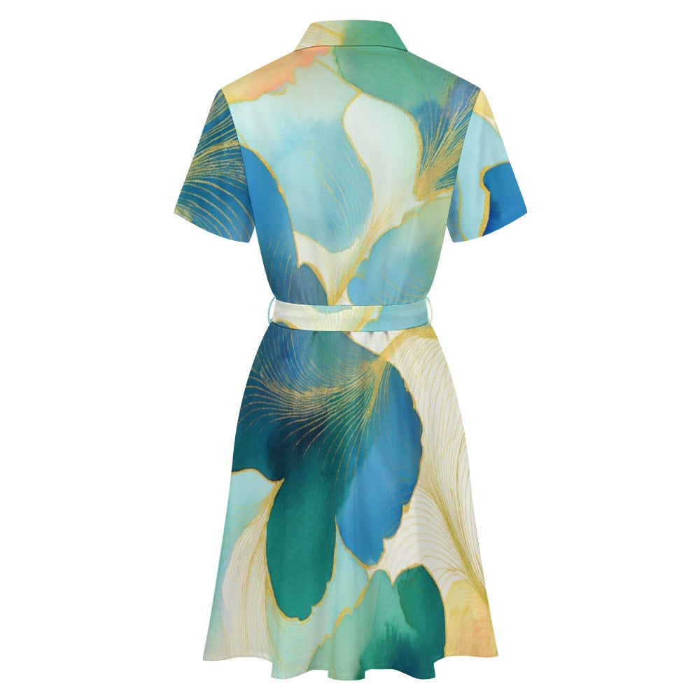 Short-sleeved Collared Dress Inkedjoy