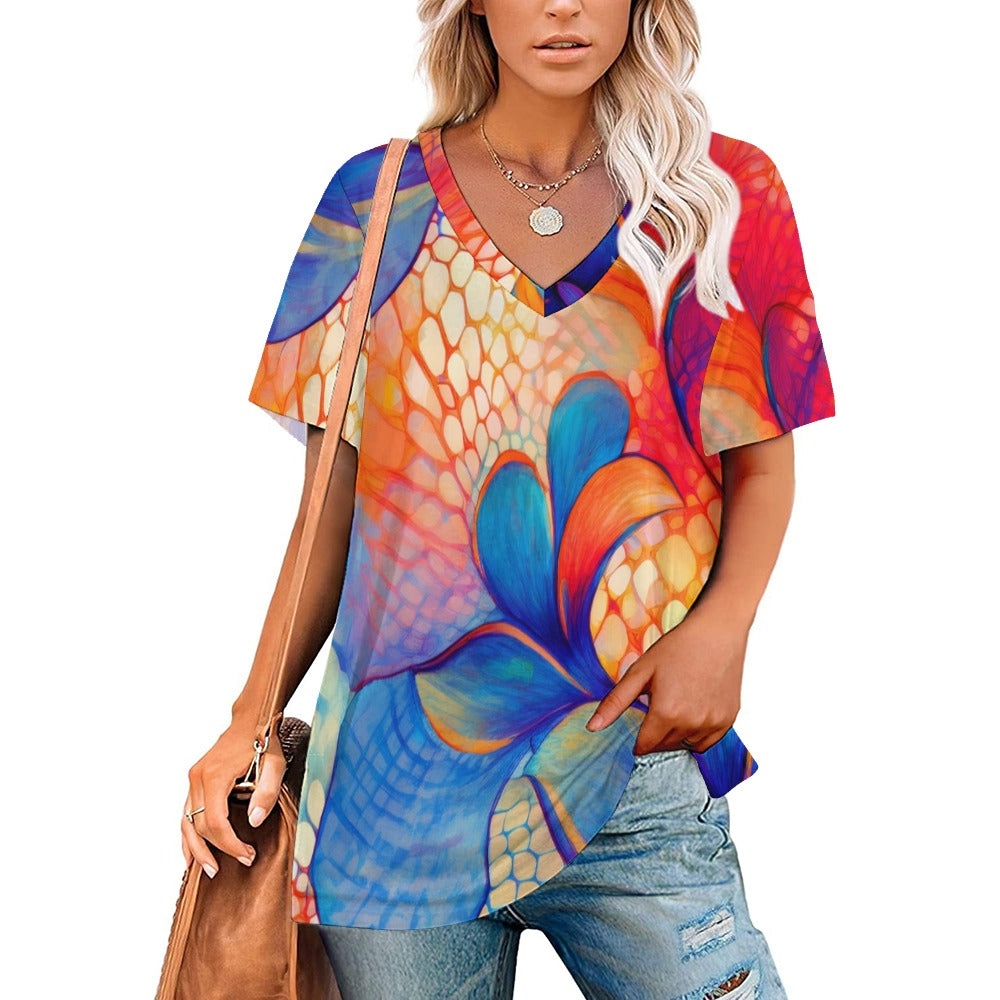 V Neck Short-sleeve Shirt Inkedjoy