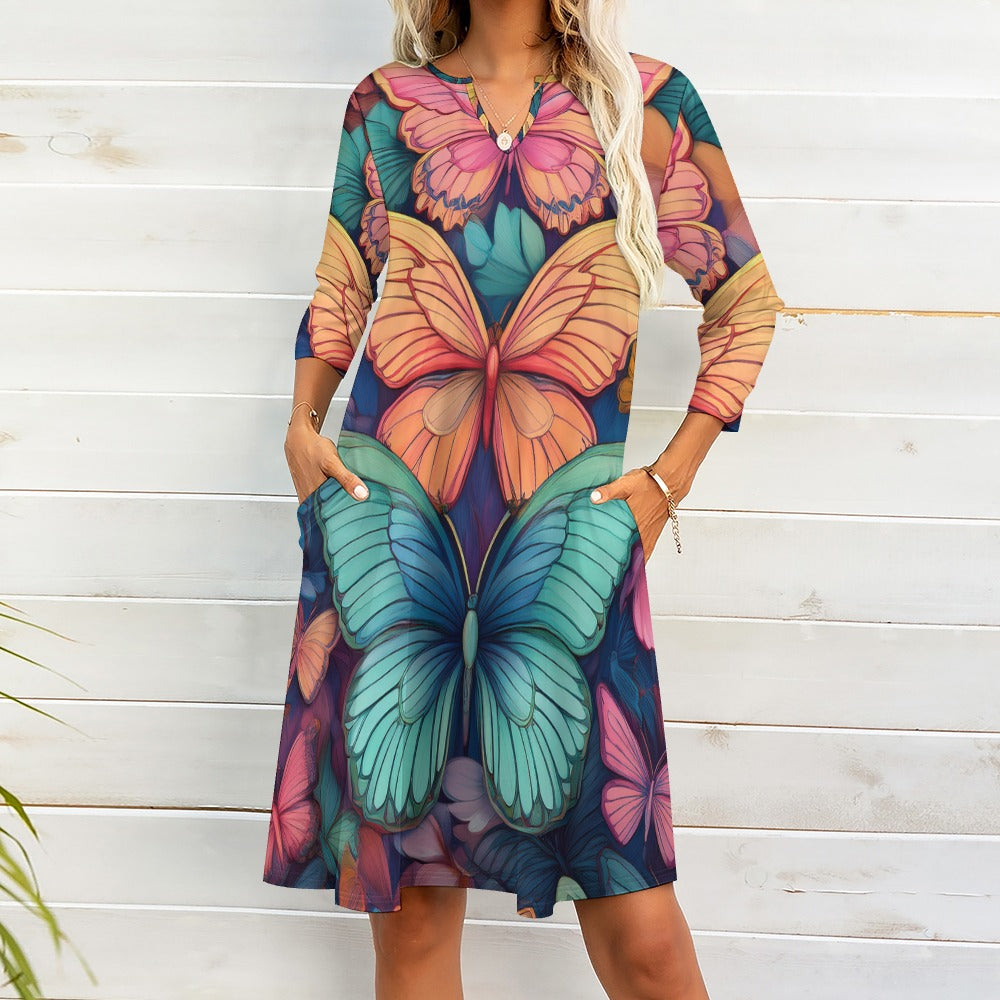 7-point sleeve dress Inkedjoy