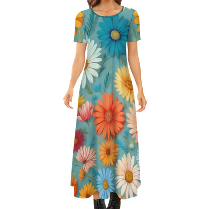 Daisy Print Short Sleeve Dress (No Pockets) Inkedjoy