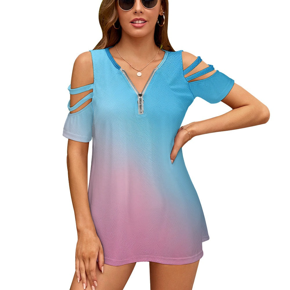Zip Off Shoulder Top Inkedjoy