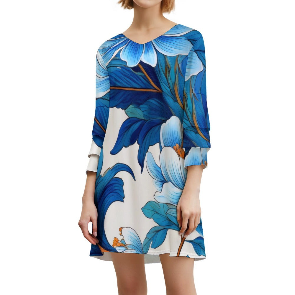 Lotus leaf sleeve dress Inkedjoy