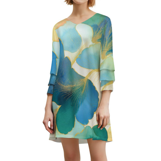 Lotus leaf sleeve dress Inkedjoy