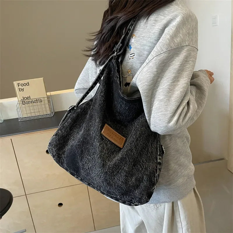 Adjustable Strap Denim Shoulder Bag - London Look