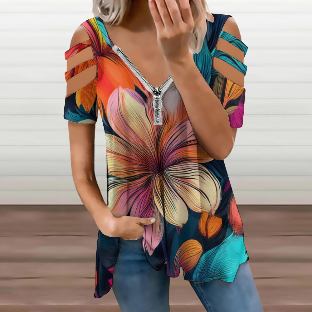 Zip Off Shoulder Top Inkedjoy