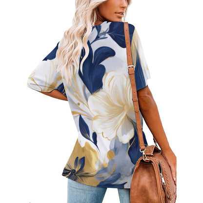 V Neck Short-sleeve Shirt Inkedjoy