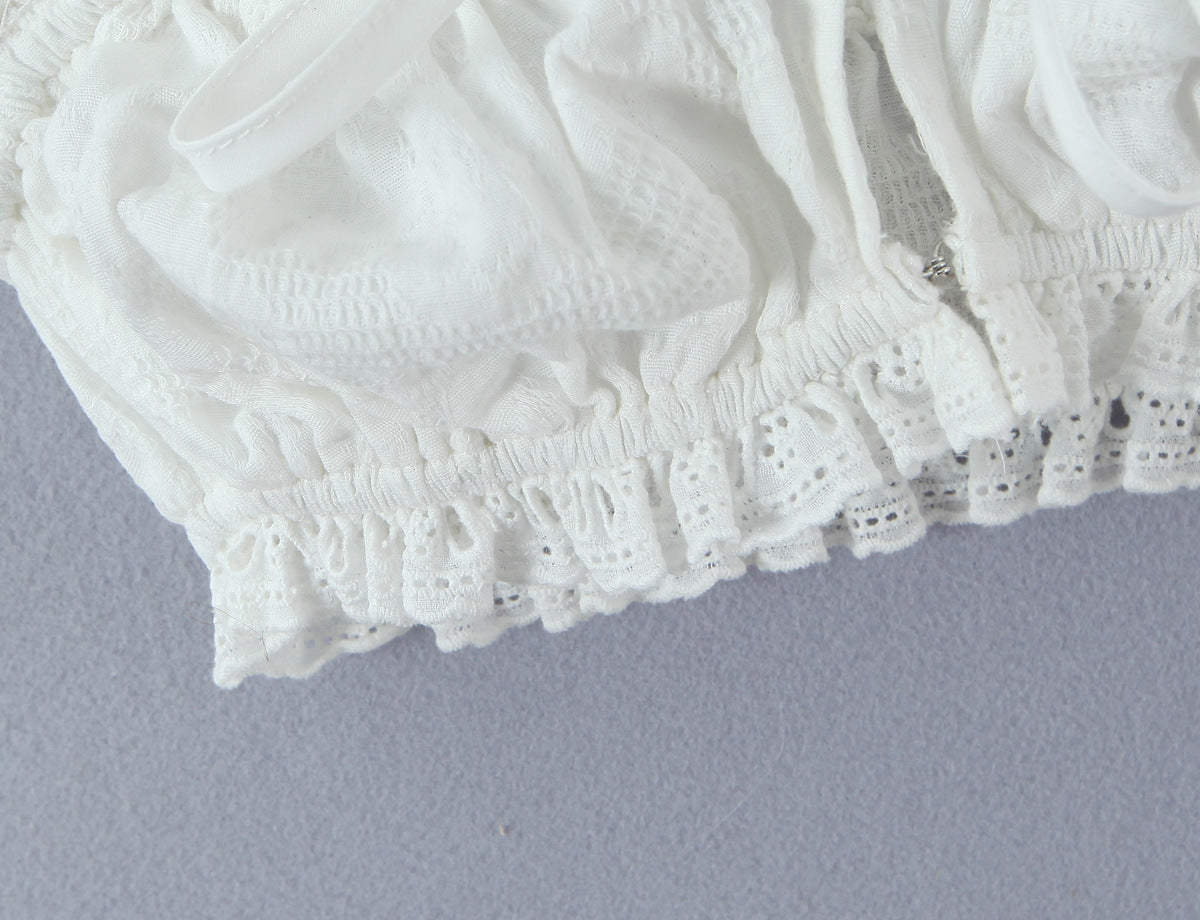 Strap lace border exposed navel white camisole vest