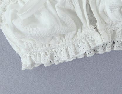 Strap lace border exposed navel white camisole vest