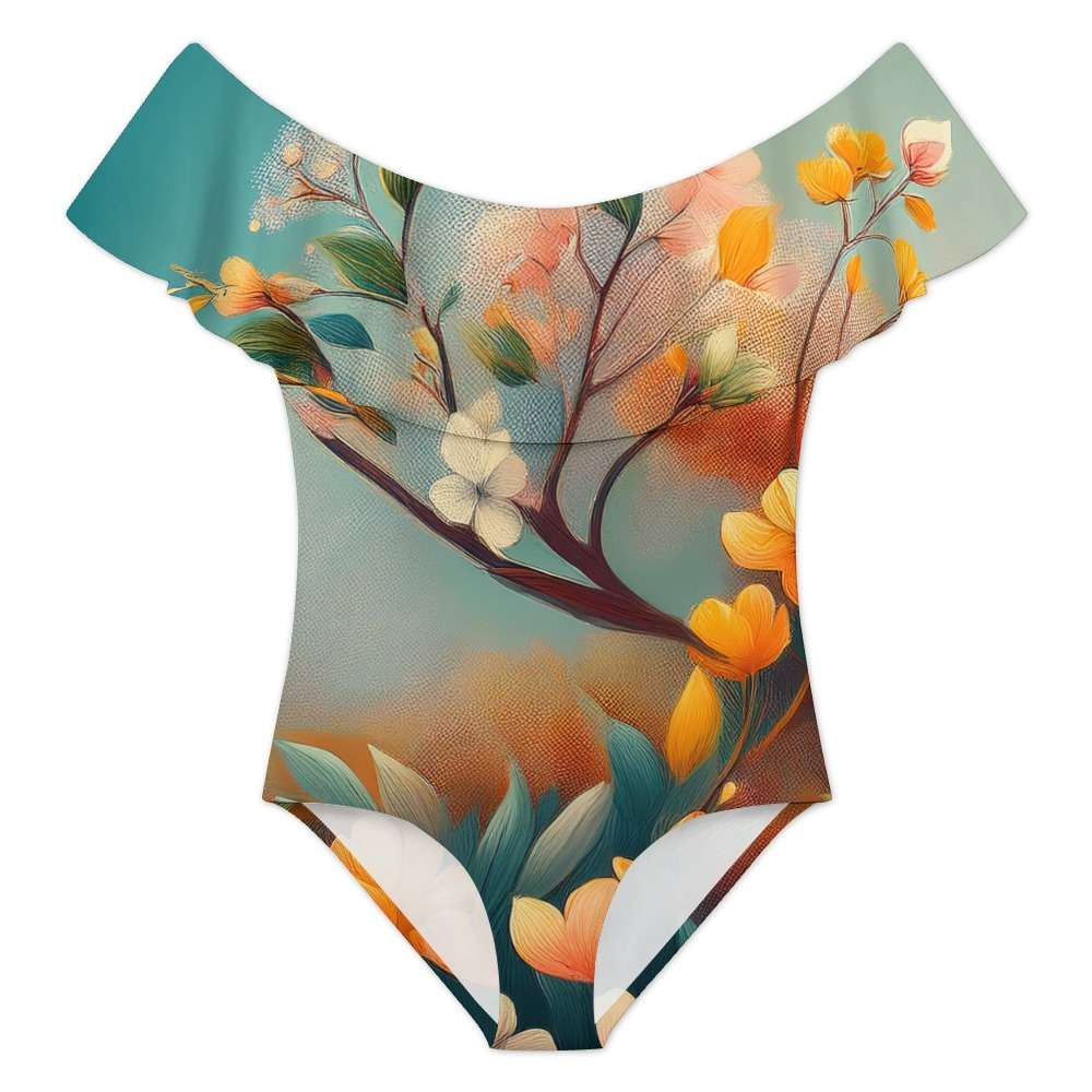 Off-Shoulder Ruffle One-Piece Swimsuit Inkedjoy