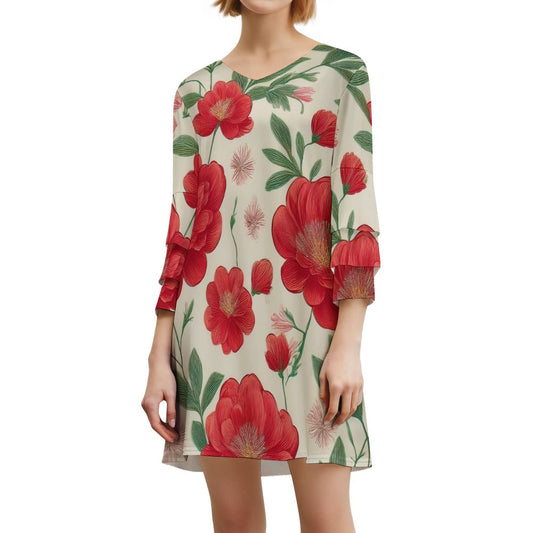 Lotus leaf sleeve dress Inkedjoy