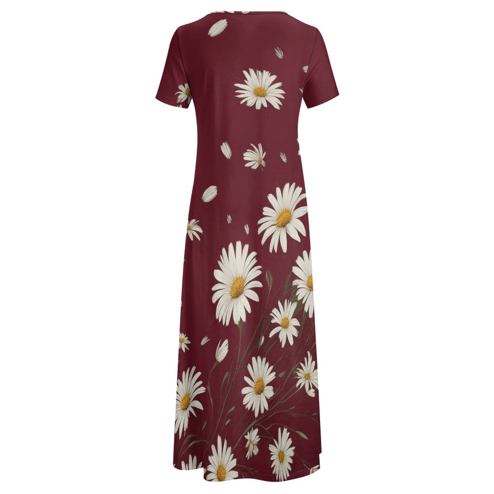 Daisy Round Neck Short Sleeve Dress (No Pockets) Inkedjoy