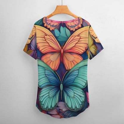 V Neck Short-sleeve Shirt Inkedjoy