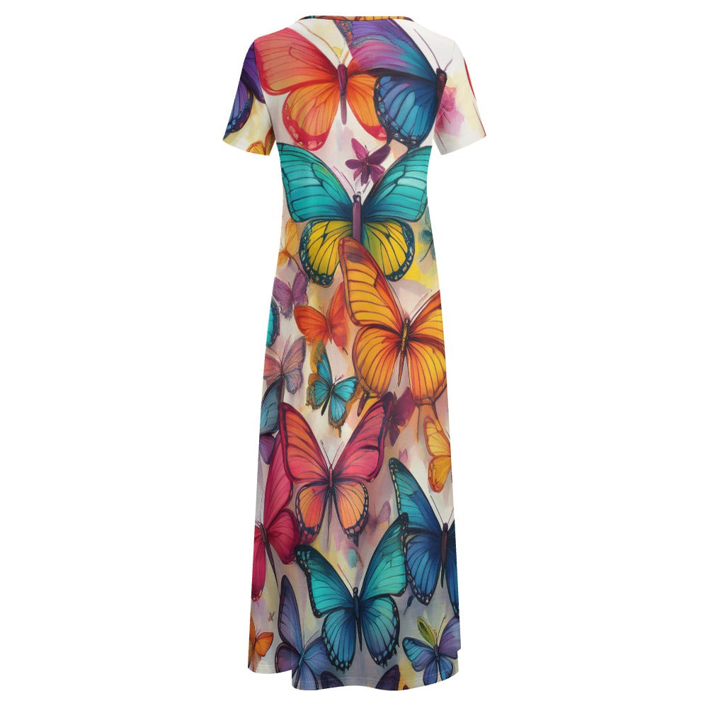 Round Neck Butterfly Short Sleeve Dress (No Pockets) Inkedjoy