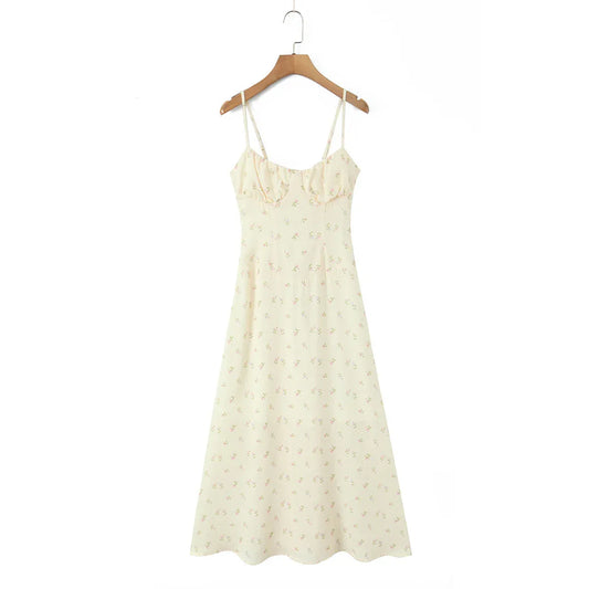 Back strap printed suspender mid length skirt