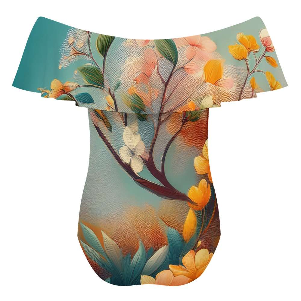 Off-Shoulder Ruffle One-Piece Swimsuit Inkedjoy
