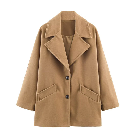 Flannel double-sided medium long casual woolen jacket - London Look