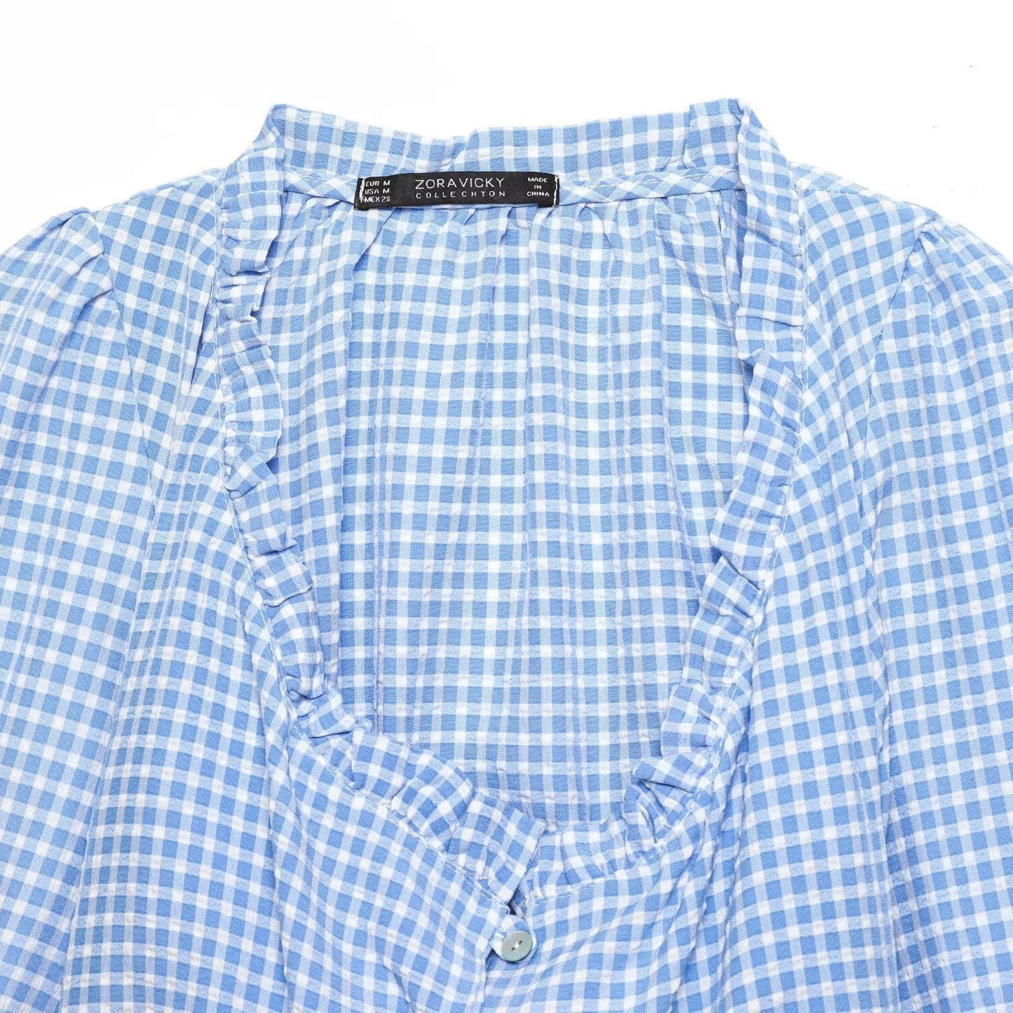 Fresh blue grid short shirt top