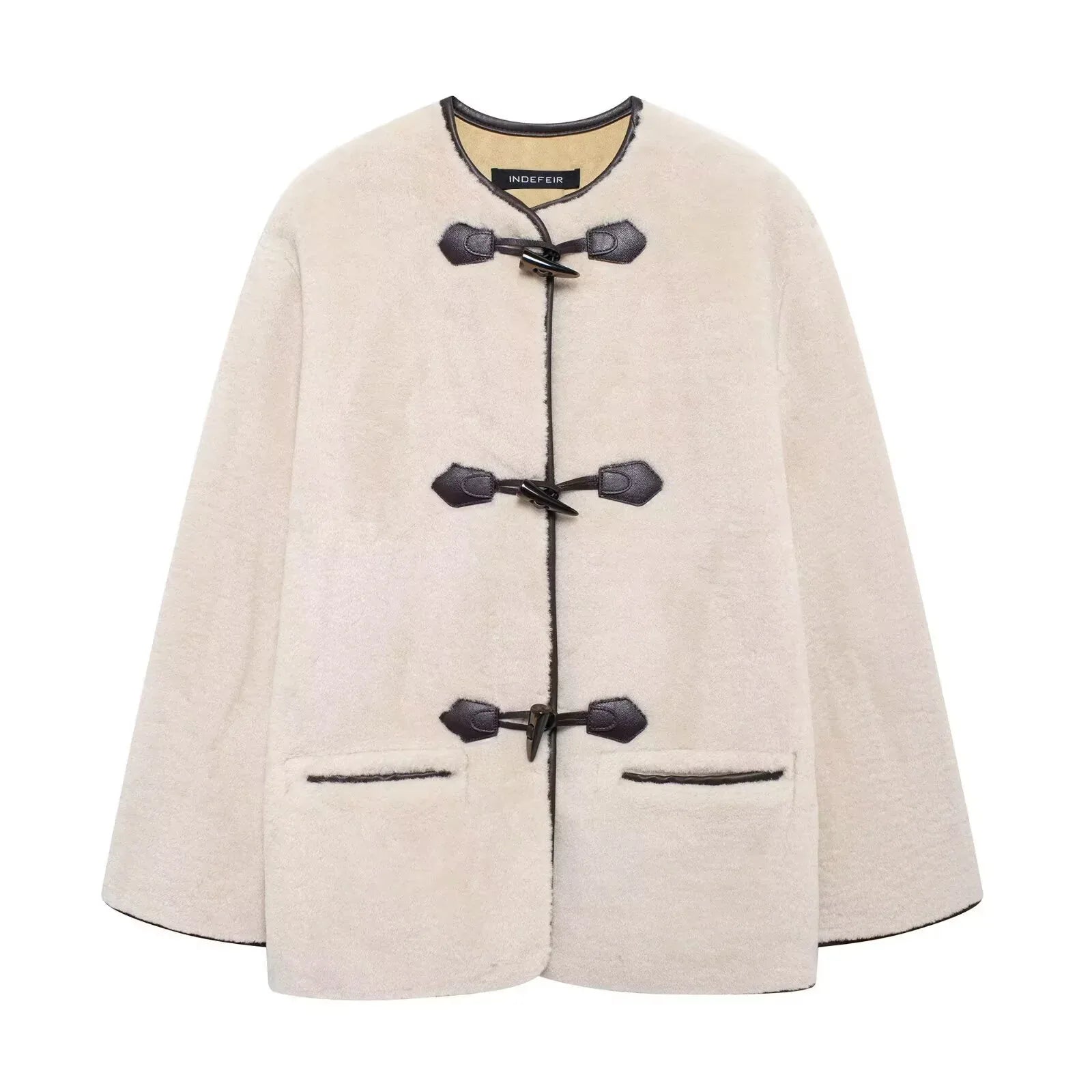 Knot buckle embellished fur effect coat jacket - London Look