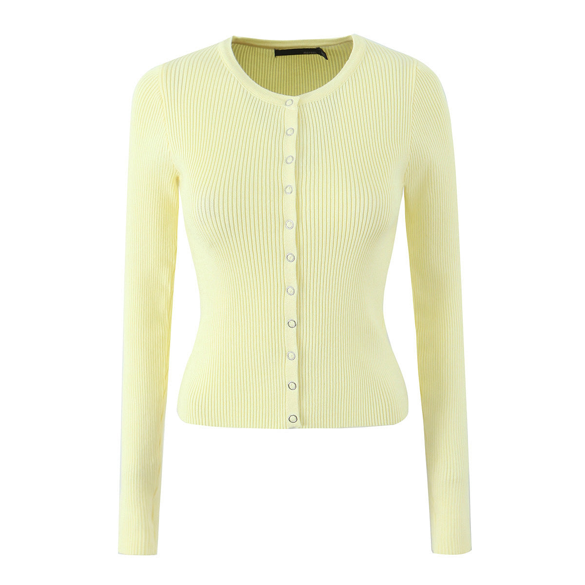 Round neck single breasted long sleeved top