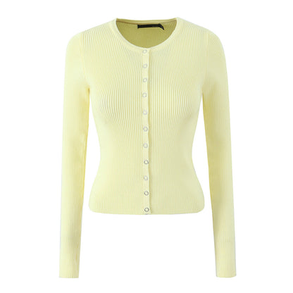 Round neck single breasted long sleeved top