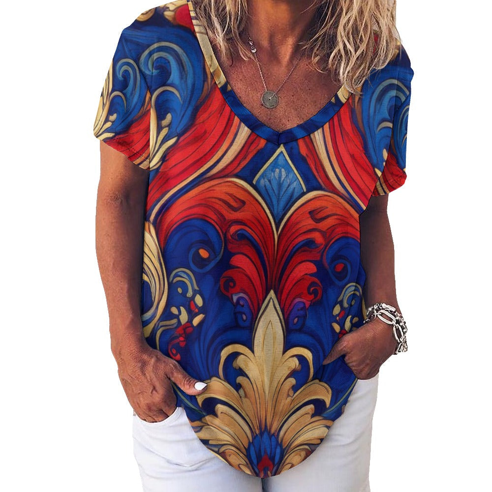 V Neck Short-sleeve Shirt Inkedjoy