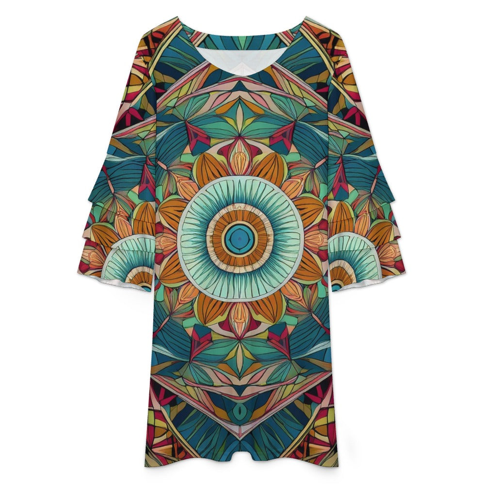 Lotus leaf sleeve dress Inkedjoy
