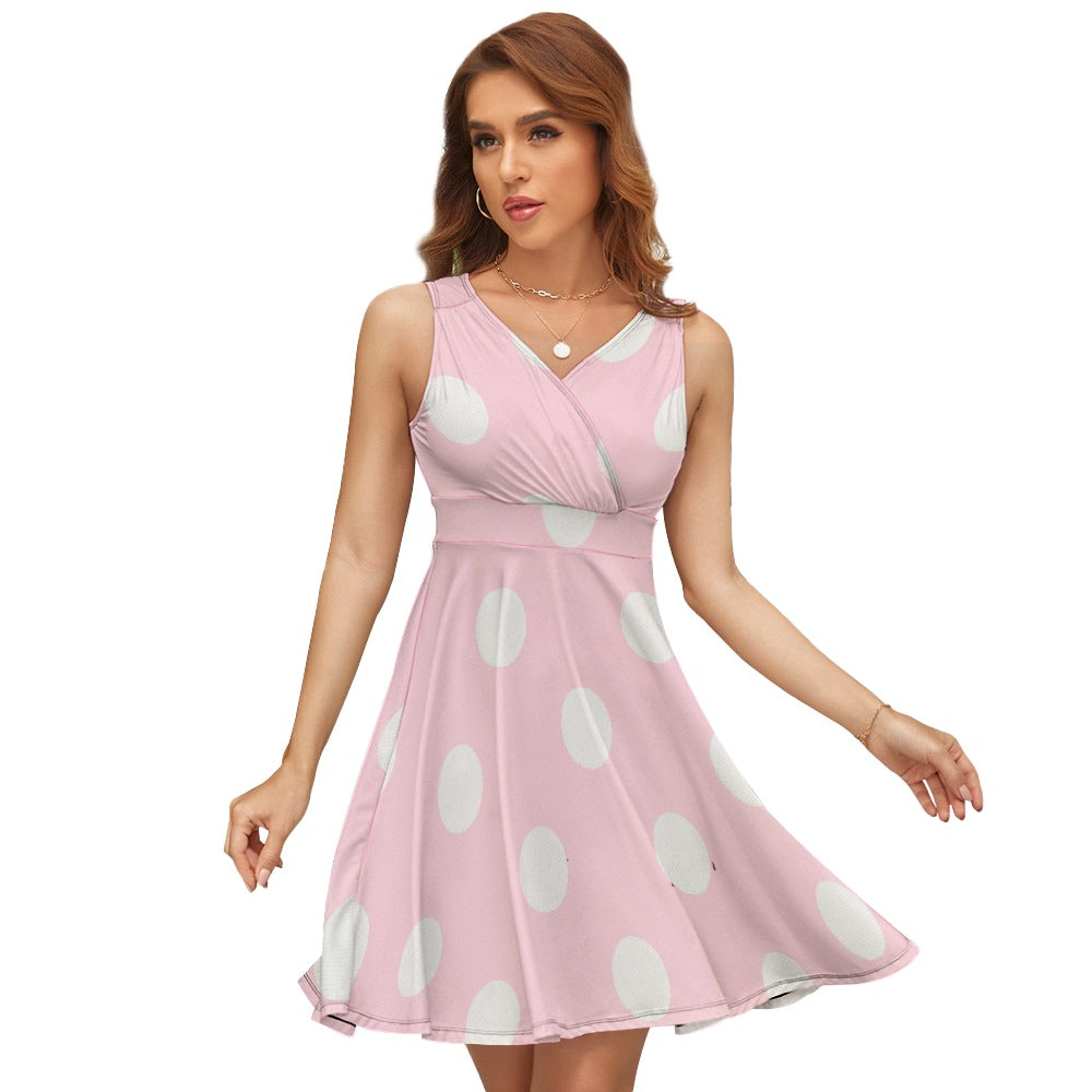 Sleeveless White Polka Dot Dress